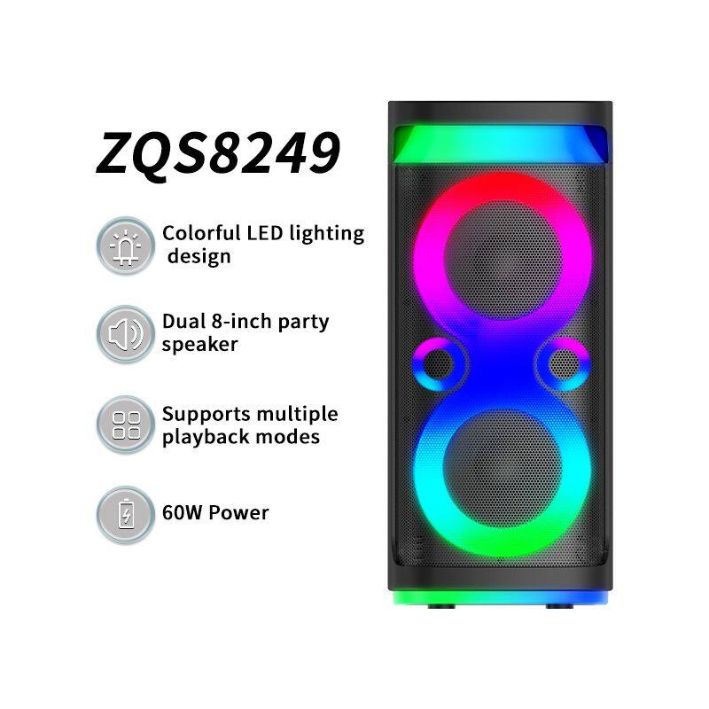 ZQS8249 super power 60W wireless 8-inch*2 deep bass sound OEM party speaker with colorful lights