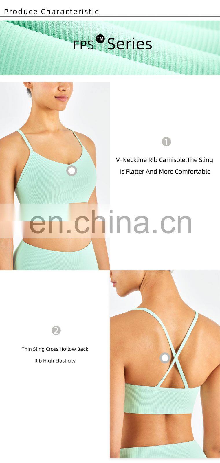 Ribber Camisole Women Yoga Fitness Workout Sports Bra Custom Print High Impact Strappy Bras Top