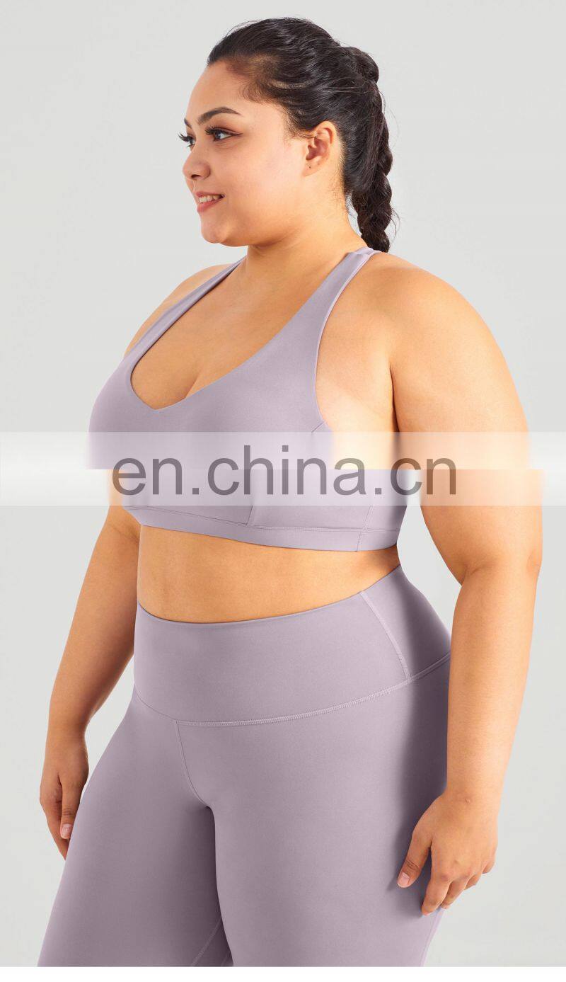 Custom Women High Impact Sports Bras With Racer Back Plus Size Workout V Neck Gym Top