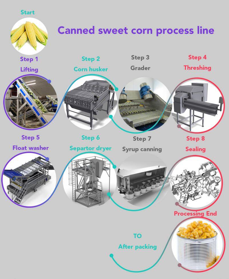 Juicing 1T/H Sweet corn glutinous niblet kernel peeling wash cooking cooling sterilization Tin cans packing processing making line pulping crushing