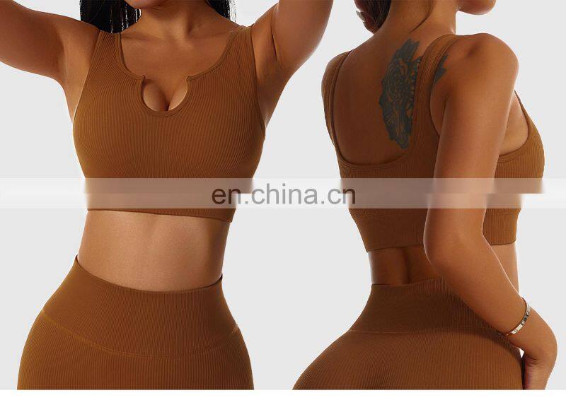 Seamless Sexy Womens Gym Wear V Neck Tops Wholesale Ribbed Workout Sports Bras