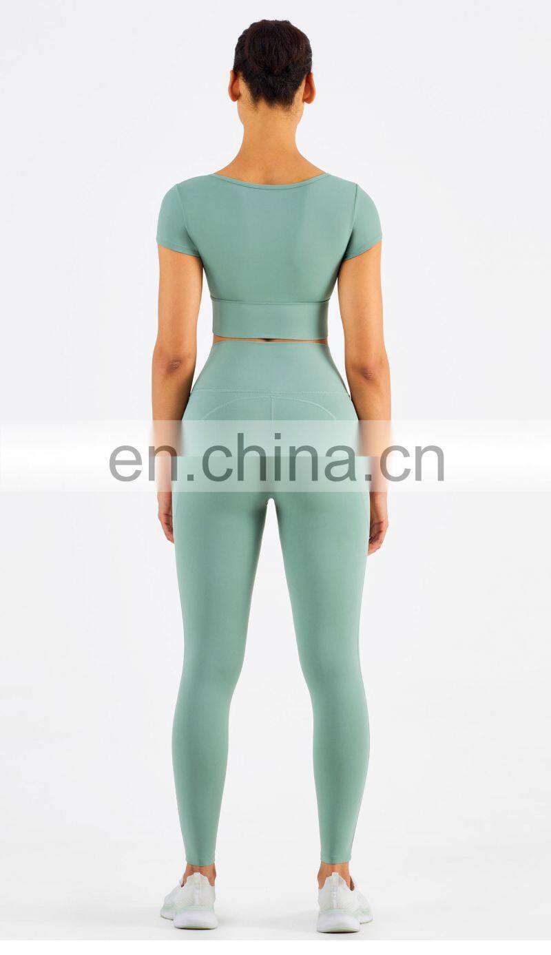 Cute Women's Sports V Neck T-Shirts With Padded Slim Short Sleeve High Strech Spandex