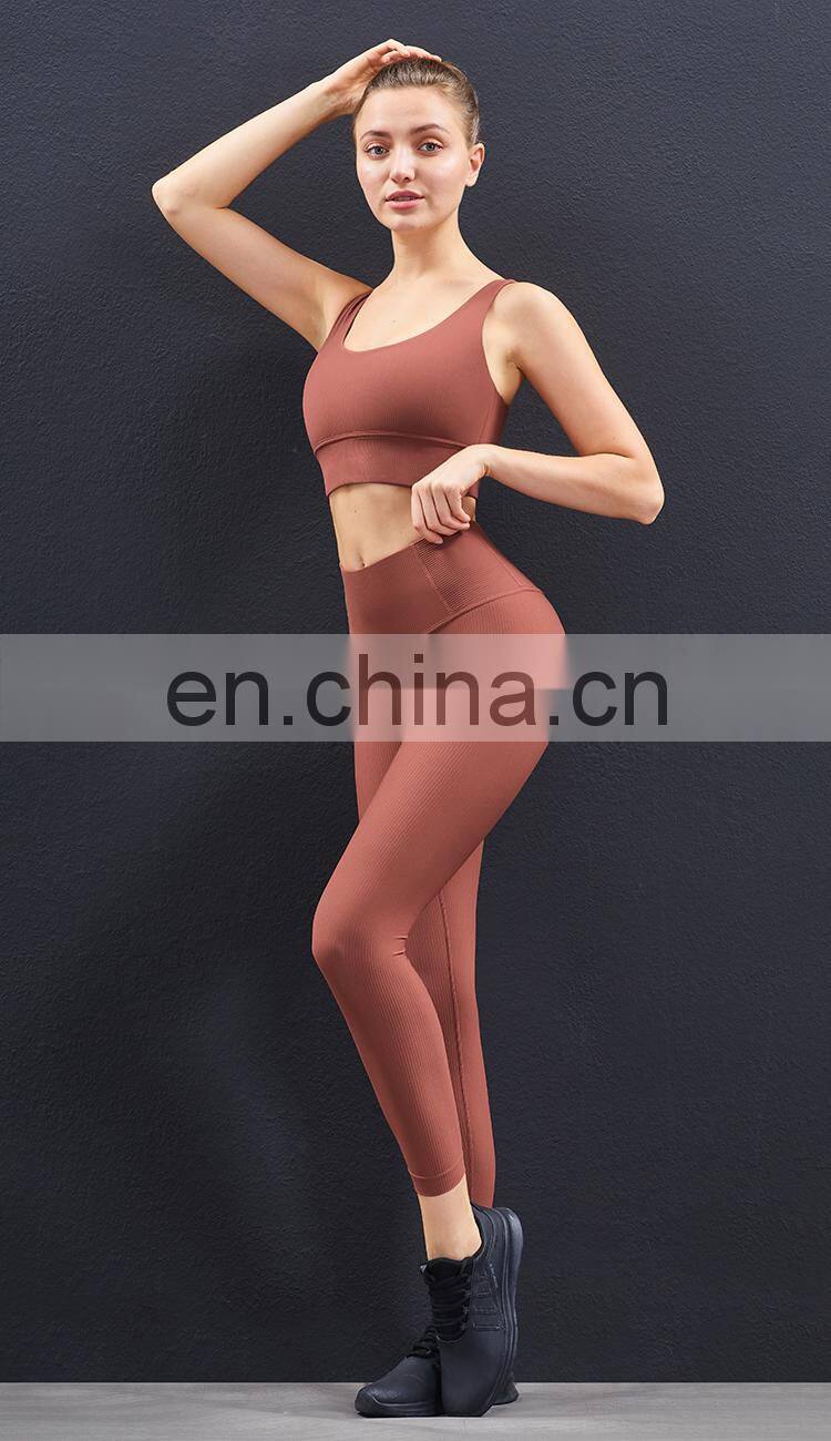 High Quality Workout Outfits Ribbed 2 Piece Yoga Set High Impact Support Wirefree Gym Set Women