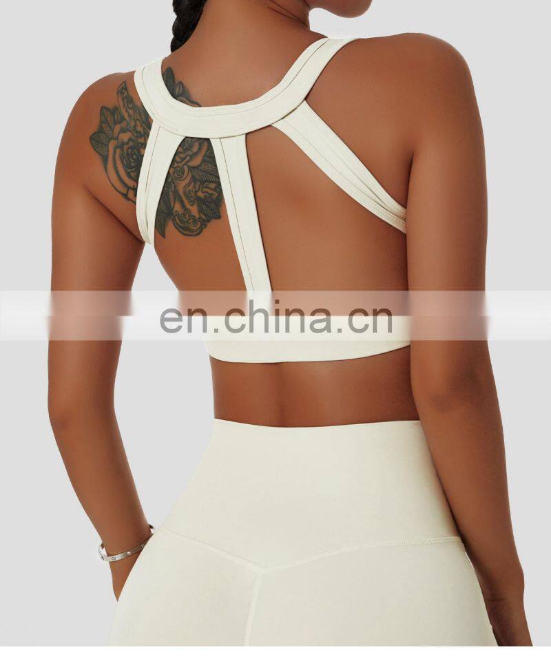 Wide Shoulder Straps Sexy Sports Bras Wholesale Backless Four Way Stretch Yoga Tops