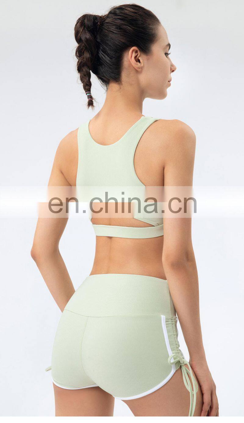 Private Label Workout Sports Bra Leggings Ribbed Hollow Out Sexy Yoga Bra Gym Wear