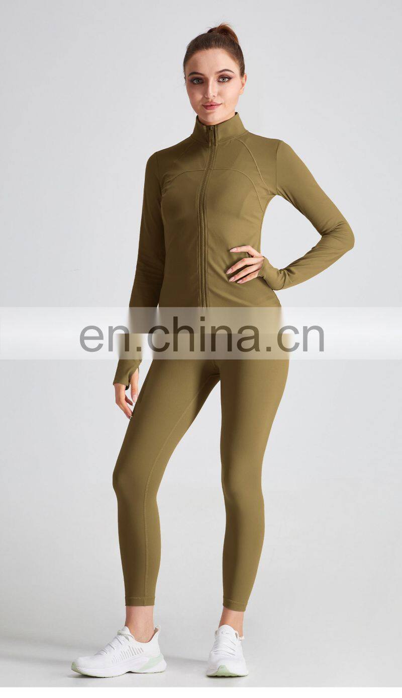 Custom Full Zipper Yoga Breathable Jackets Gym Women Thumb Holes Long Sleeve Sport Wears