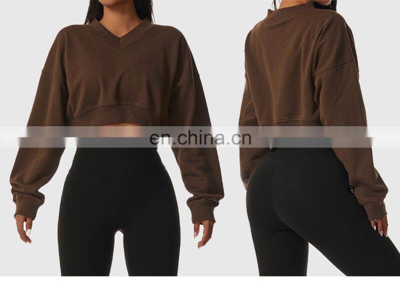 Oversized V Neck Yoga Fitness Sweatshirt Woman Custom Long Sleeves Sport Tank Tops