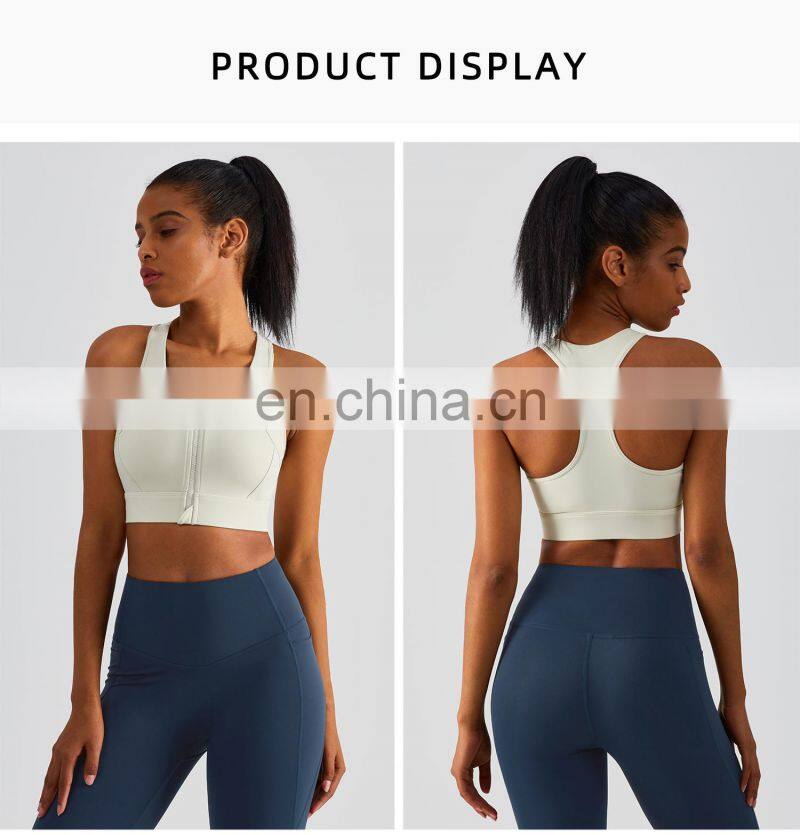 New Arrival Front Zip Sports Quick Dry Gym Bras Women Racer Back High Impact Yog Tops