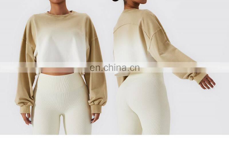 Gradient Color Long Sleeve Crop Tops Hot Sales Round Neck Short Women Sweatshirt