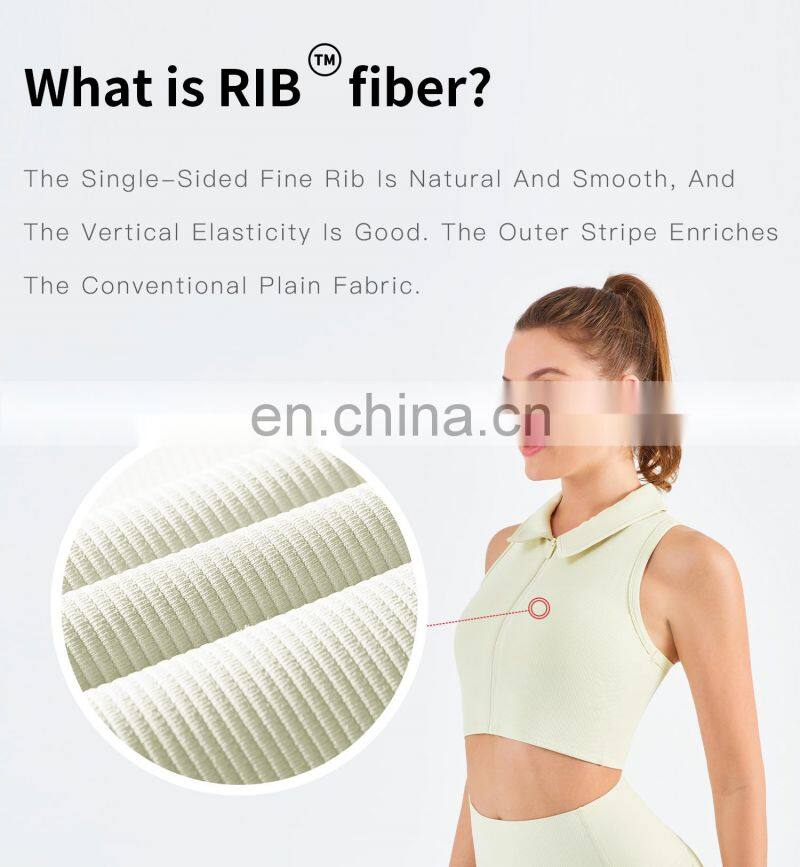Designer Polo Ribbed Sports Bra With Front Zipper Gym Fitness Women Yoga Tank Tops