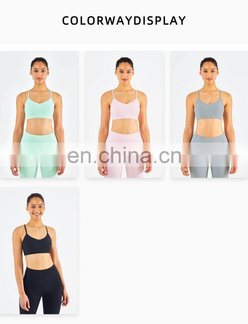 Ribber Camisole Women Yoga Fitness Workout Sports Bra Custom Print High Impact Strappy Bras Top