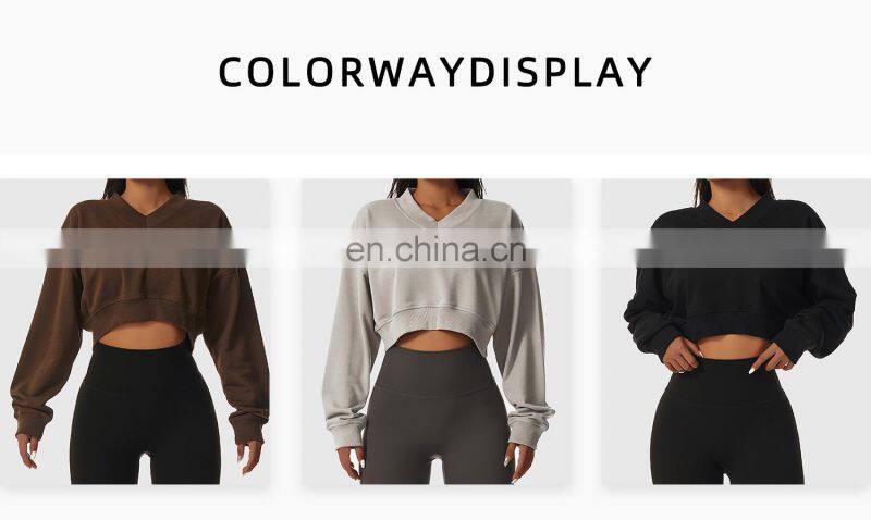 Oversized V Neck Yoga Fitness Sweatshirt Woman Custom Long Sleeves Sport Tank Tops