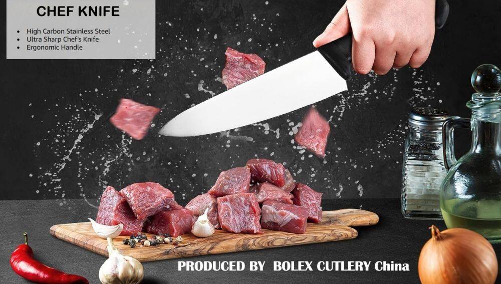 CUCHILLO CHINO CHEF COCINA西厨酒店厨师主厨刀8吋10吋彩色柄西餐刀生产cook chef knives.jpg