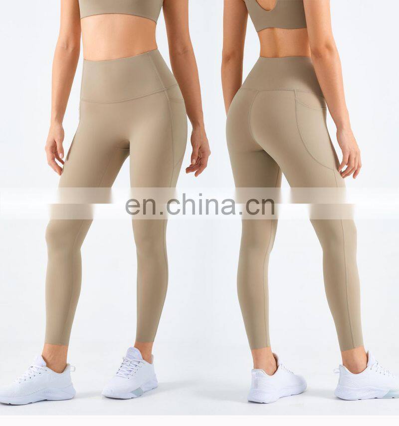 High Waist Yoga Leggings Without T Line Factory Sales Gym Sports Side Pockets Pants