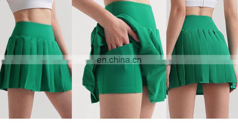 Newly 2 In 1 Pleated Tennis Skirt Quick Drying Sports Skirts Shorts With Side Pockets