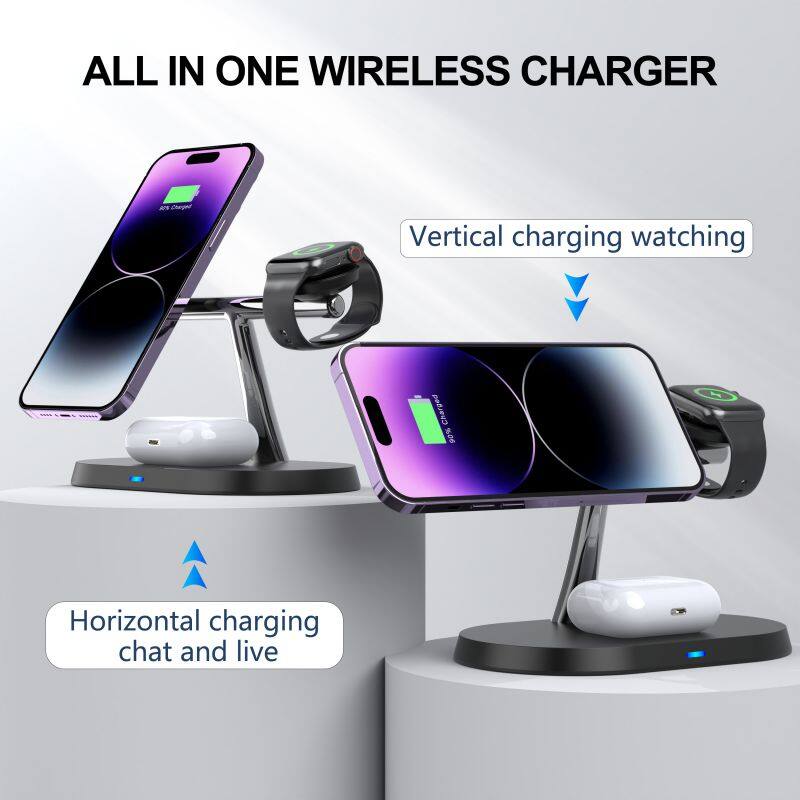 3in1 Magnetic Wireless Charger for iPhone Smart Watch Earphones Multifunctional with Holder
