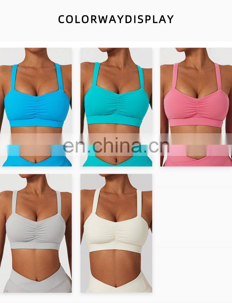 Womens Front Fold Sports Workout Bras Wholesale Gym High Impact Yoga Cross Back Crop Tops