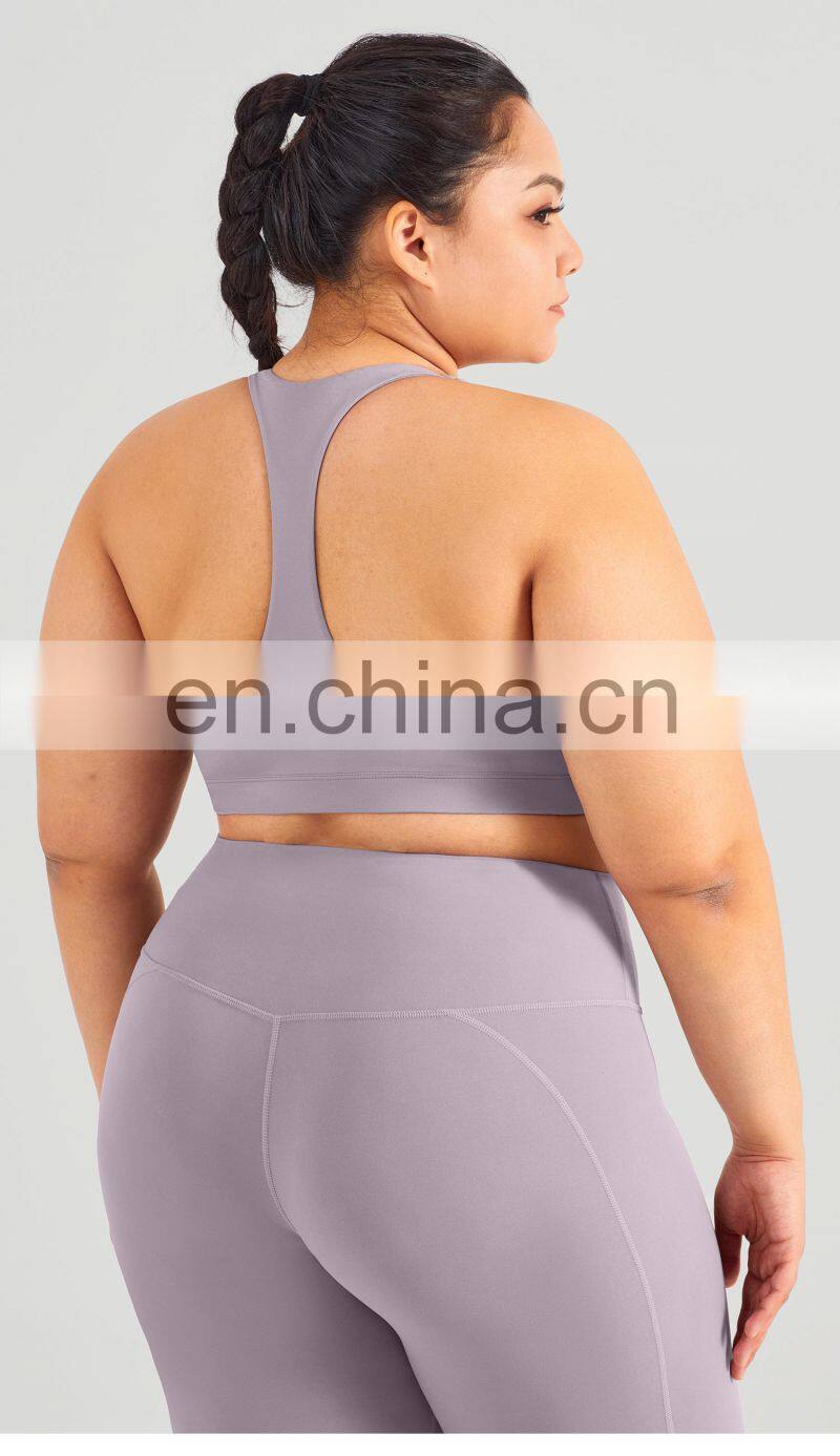 Custom Women High Impact Sports Bras With Racer Back Plus Size Workout V Neck Gym Top