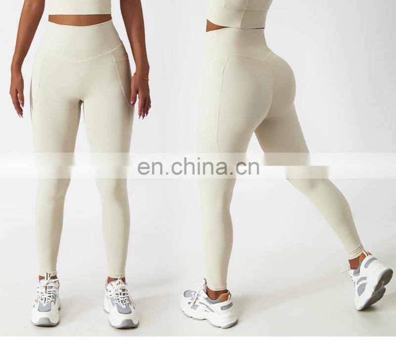 Four Way Stretch Yoga Leggings With Pockets Wholesale Women V Back Sports Running Pants