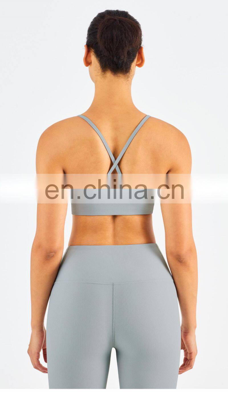 Ribber Camisole Women Yoga Fitness Workout Sports Bra Custom Print High Impact Strappy Bras Top