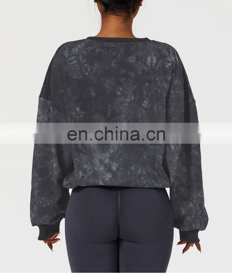Tie Dye Women Pullover Cotton Sweatshirt Factory Sales Fall Oversized Long Sleeve Hoodies