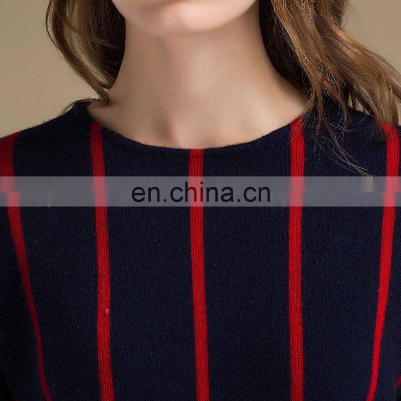 100% Cashmere Vertical Striped round Neck Women's Sweater Knitted Winter OEM Supply