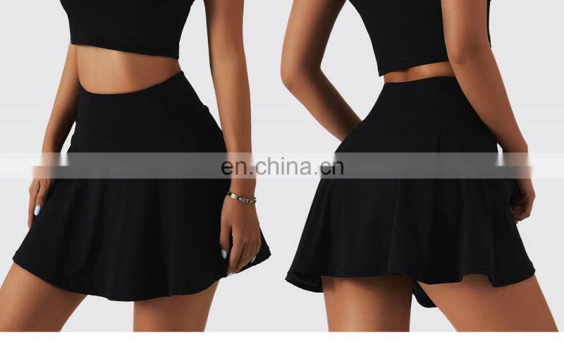 2 In 1 Piece Tennis Skirts With Side Pockets Shorts Wholesale Womens Golf Sportswear