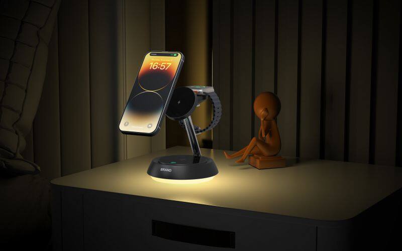 3-in-1 Multifunctional Magnetic Wireless Charger with LED Lamp Holder Integrated Multi-Feature Solution