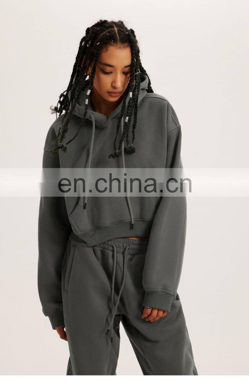 Fall Tiktok Women Drawstring Cropped Hoodies Pockets Plain Long Sleeve Pullovers