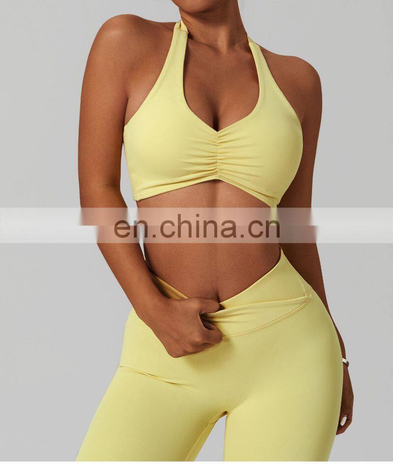 Sexy Halter Workout Front Folding Sports Bras Wholesale Backless Yoga Quick Dry Tops