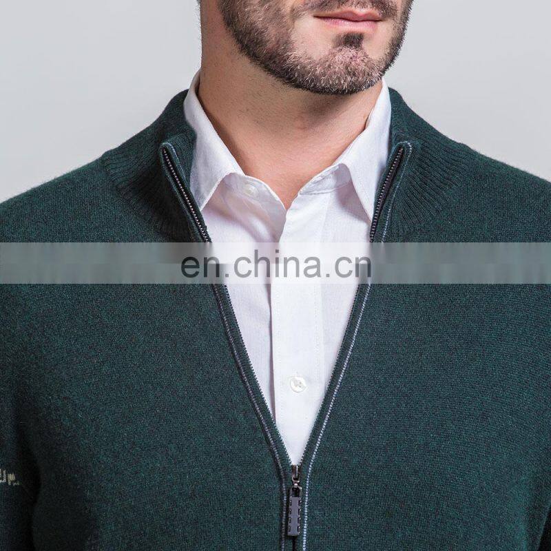Men's Casual Merino Wool Cardigan Sweater Long Sleeve Jacquard Knitted Jacket with Crew Neck and Zipper Winter Season Wear