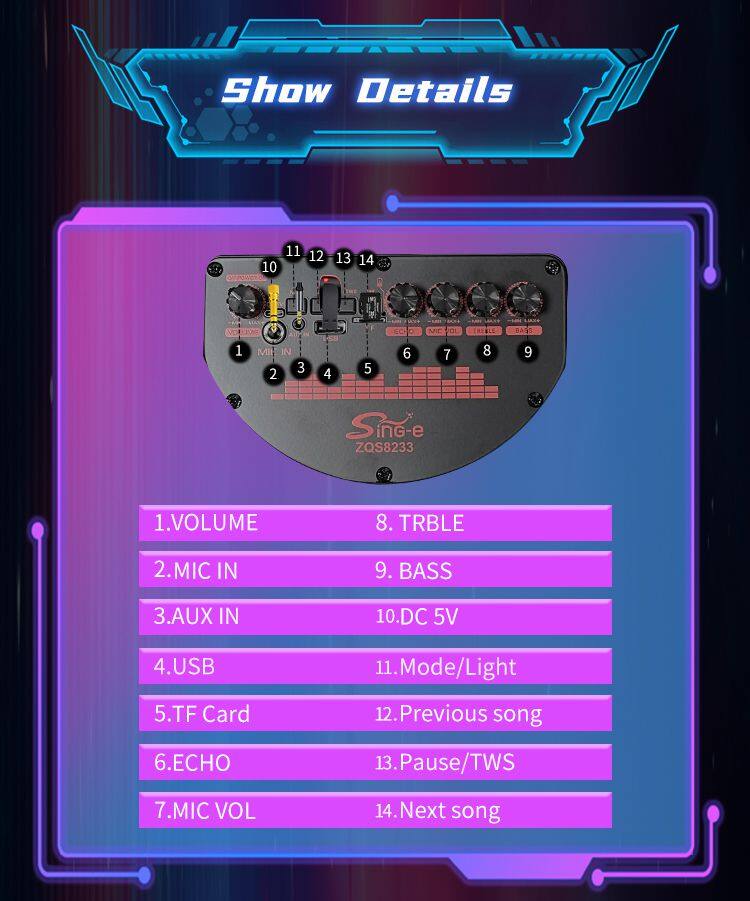 ZQS8233 subwoofer 40W power OEM dual 8 inch speaker wireless party speaker with colorful light