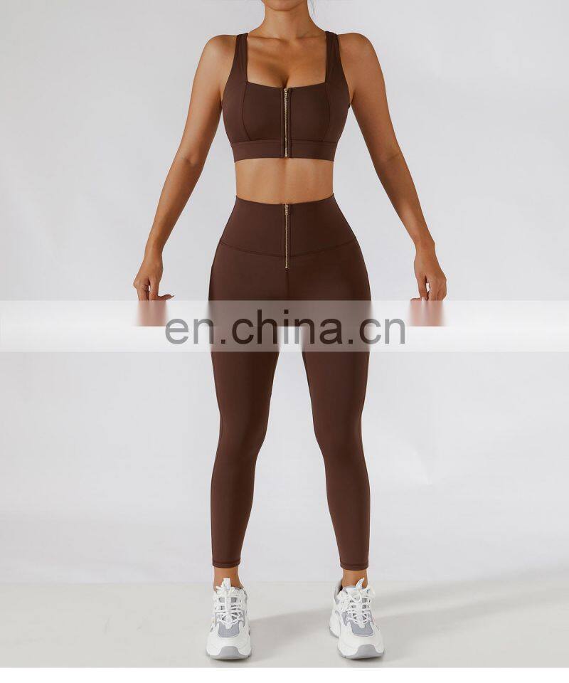 Custom Sexy Front Zip Women Gym Sports Bras Hollow Cross Backless Fitness Yoga Tops