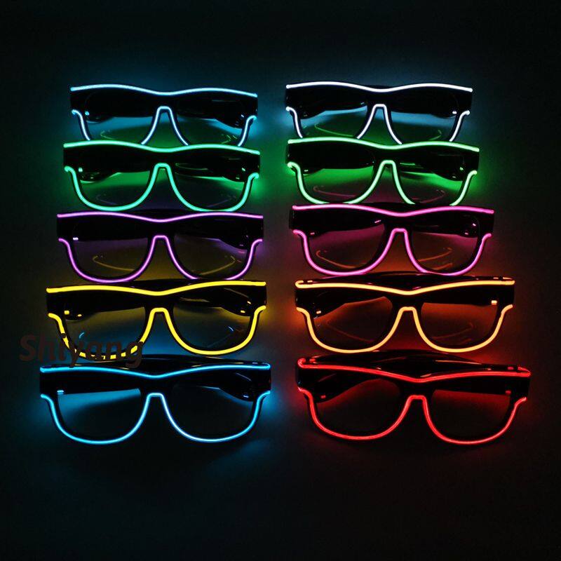 Party Decoration Black Lens USB Charging EL Light up Sunglasses Wireless Rechargeable LED Glasses