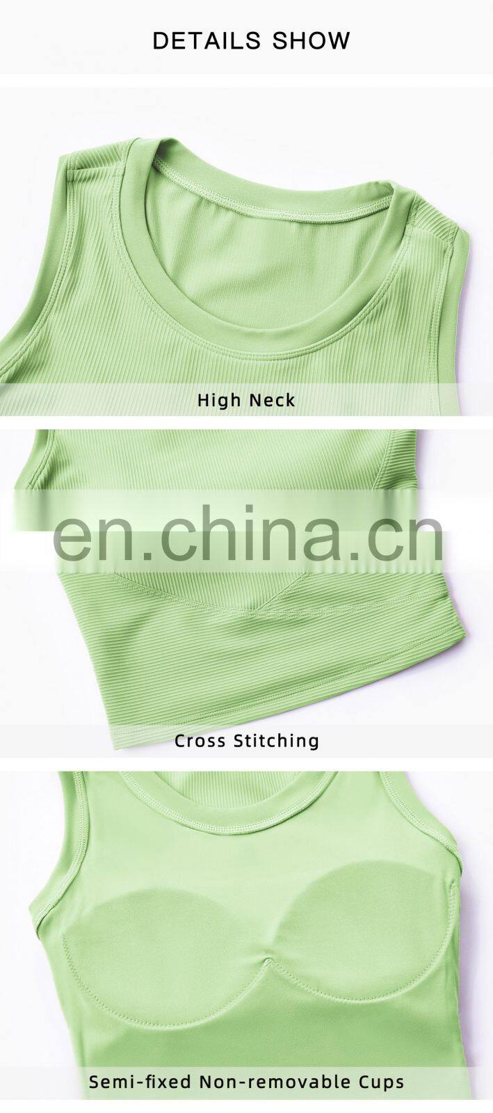 Ribbed Semi Fixed Cups Sports Bras Women Hot Sales High Impact Yoga Crop Tank Tops