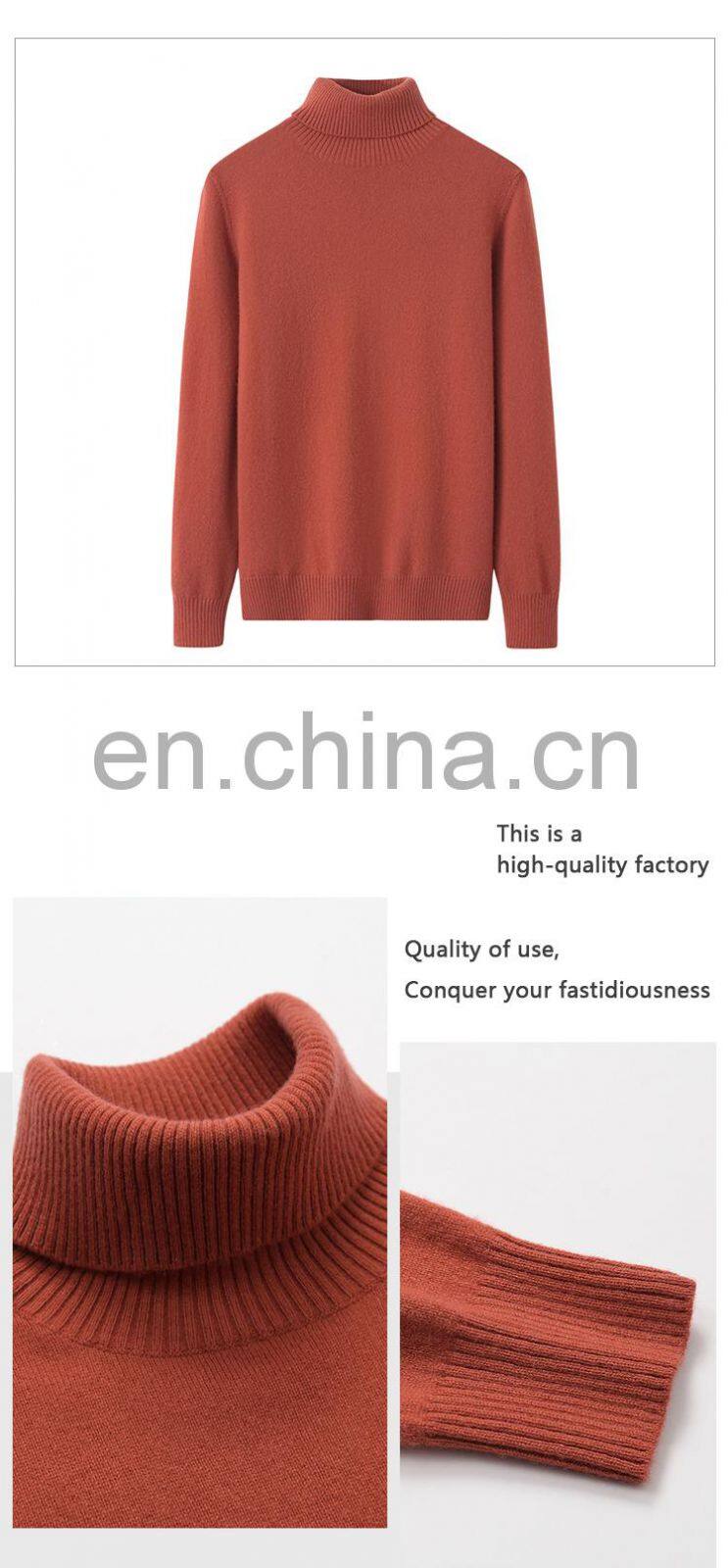 Women's 100% Pure Cashmere Pullover Casual Turtleneck Sweater with Solid Pattern Front Logo for Winter