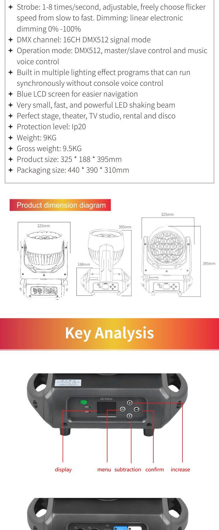 RS19 19x15W Eye B-eye Zoom Wash Beam Focusing DMX Pixel Control 4in1 RGBW LED Zoom Moving Head Wash Lights