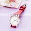 SHENGKE Elegant Lady Soft Leather Band Quartz Alloy Case Mineral Crystal Glass Watch K8018L Waterproof Stainless Steel Caseback