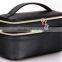 Black Leather makeup vanity case, double room cosmetic bag with mirror,custom make leather cosmetic travel case