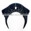 Navy blue merino wool embellished tiara winter beanie hat