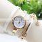 Vintage Lady Crystal Genuine Leather Strap Quartz Women Bracelet Wrist watches Rhinestone Cheap Watch