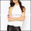 white semi Transparent blouse top women's wear sleeveless chimney collar waist length girls teenage women's