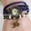 In Stock New Fashion Women Wrist transparent watch strap Retro Vintage Dragonfly Pendant Weave Wrap Quartz 7 Colors