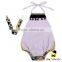 Summer Kids Gray Cotton Halter Blank Bodysuit Infant Newborn Baby Girl Vintage Romper Matching Pacifier Clips Gift Set