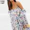 OEM woman dress one shoulder print long chiffon dress