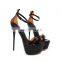 ladies beautiful gold or black color design high stiletto heel ankle strap platform sandals women's comfortable shoes