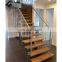 Interior straight wooden mono steel beam straight staircase with cable railings design