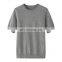 Women's 100% Cashmere Casual Short Sleeves Tops Knitted Round Neck T-shirt Autumn Pullovers with Crew Neck Solid Pattern
