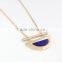 2015 Newest Short Gold Metal Half Round Natural Stone Necklace