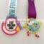 Custom cartoon pvc rubber medal badge with ribbon